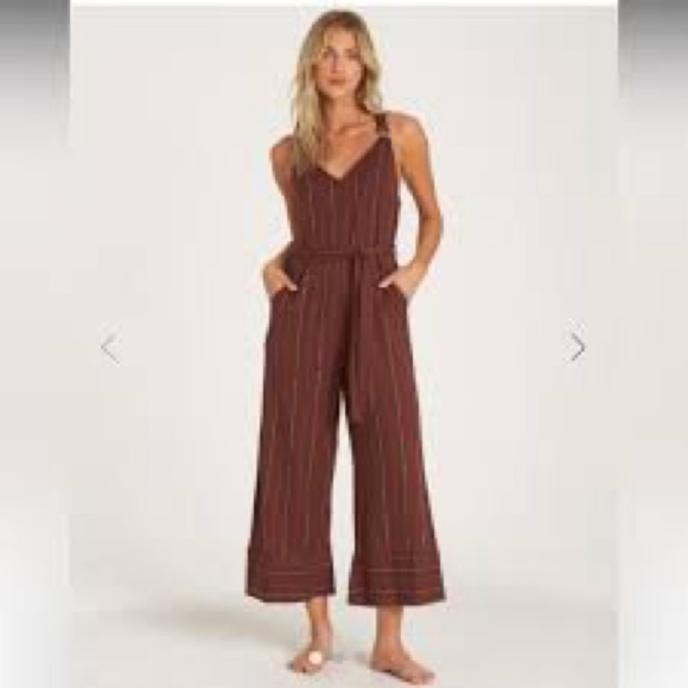 NWT Billabong Bella Day Striped Burgundy Jumpsuit Medium